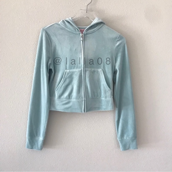 NEW! JUICY COUTURE Velour OG Bling Tracksuit Hoodie & Pant Set Pastel Turquoise - Picture 4 of 13